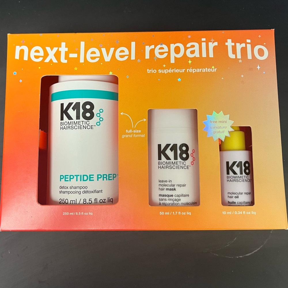 K18 trio 

- detox shampoo
- k18 mask 
- k18 oil
